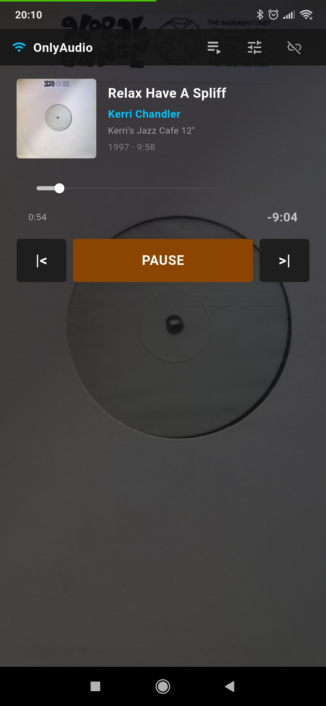 OnlyAudio — télécommande Android avec affichage de la pochette d'album