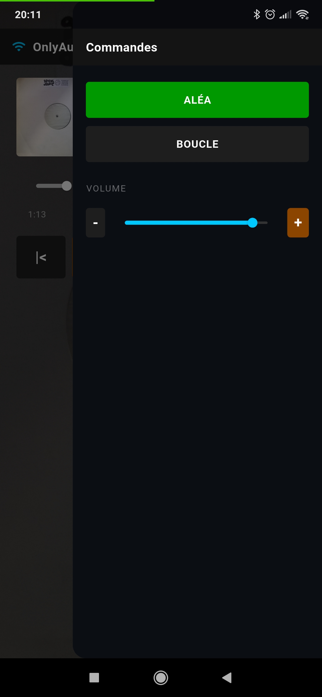 OnlyAudio — vue complète de la télécommande Android v2.3.0