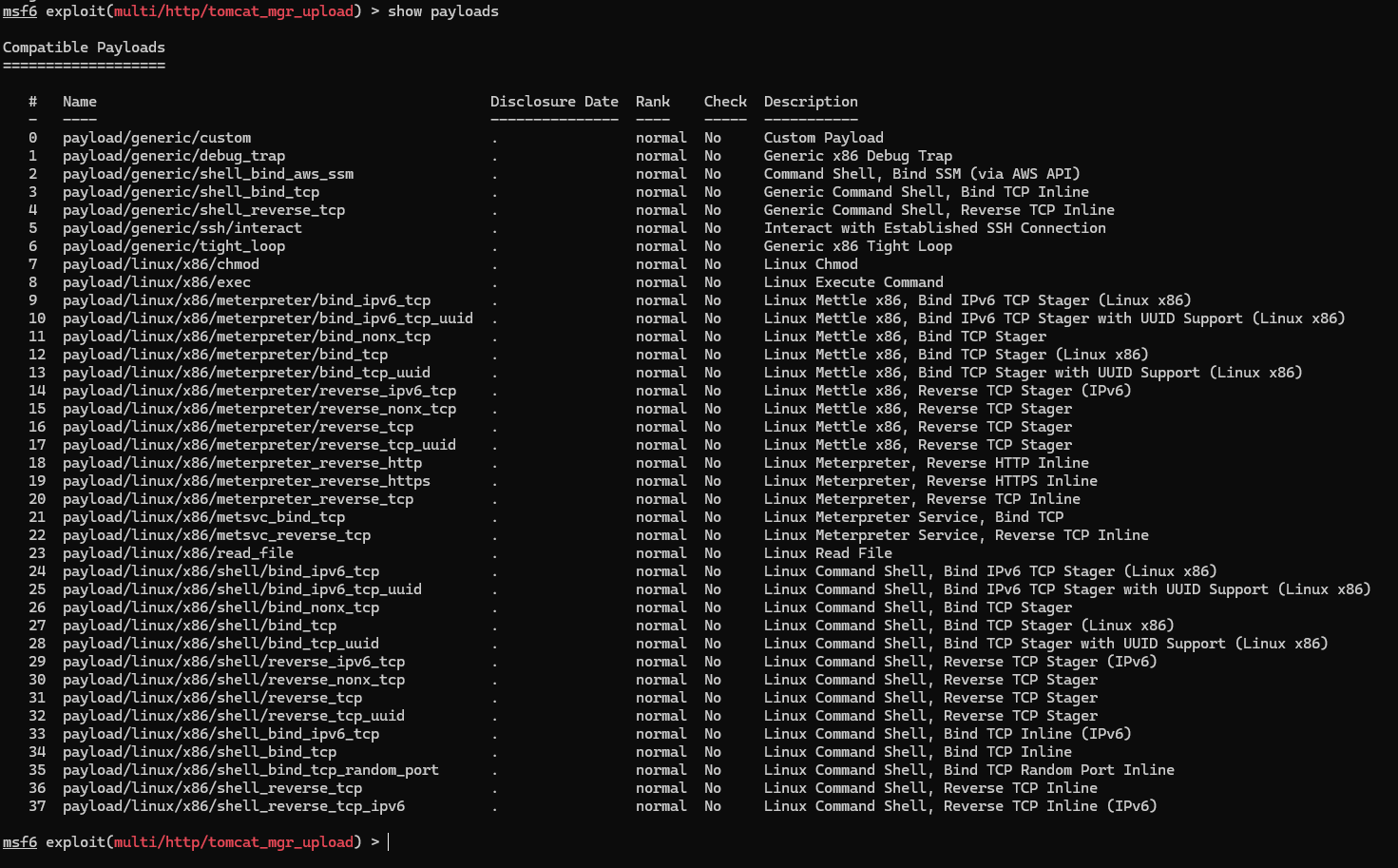 Metasploit — exploitation de la vulnérabilité Tomcat