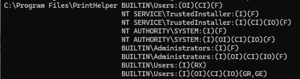 Capture d'écran d'un contrôle d'ACL et de permissions NTFS